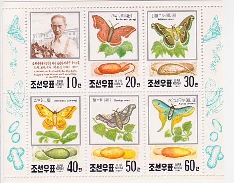 Korea PDR 1991 Silkworms and Doctor Kye Ung Sang (Moths) S/S Mnh