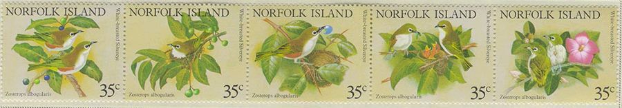 Norfolk Is #287 Birds 5v Setenant Strip Mnh