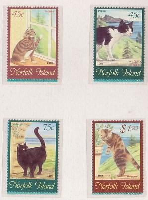 Norfolk Is #638-41 Year of Cats Paintings 4v Mnh