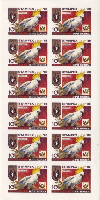 Korea PDR 1986 STAMPEX 1v IMPERF Mint NH Sheetlet of 12 Birds