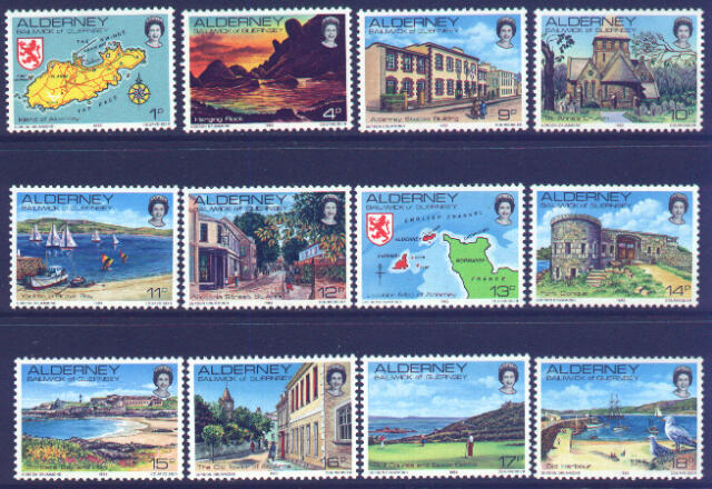 Alderney Guernsey #1-12 1983 Definitives 12v Mnh / ** Birds Ship