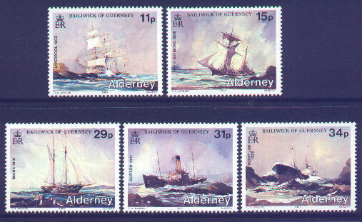 Alderney Guernsey #32-36 1987 Shipwrecks 5v Mnh / ** Ships Art