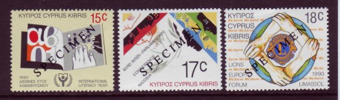 Cyprus #752-54 Lions, etc. 1990 Events 3v VF-XF Mnh SPECIMEN