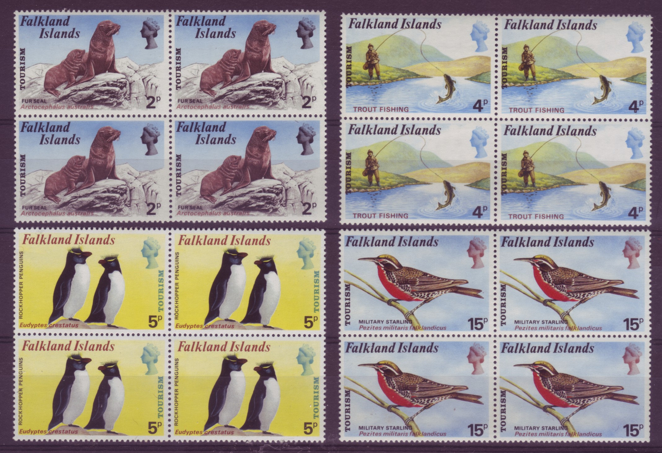 Falkland Is #227-30 Wildlife 4v Blocks 4 Mnh Penguins Birds Seal