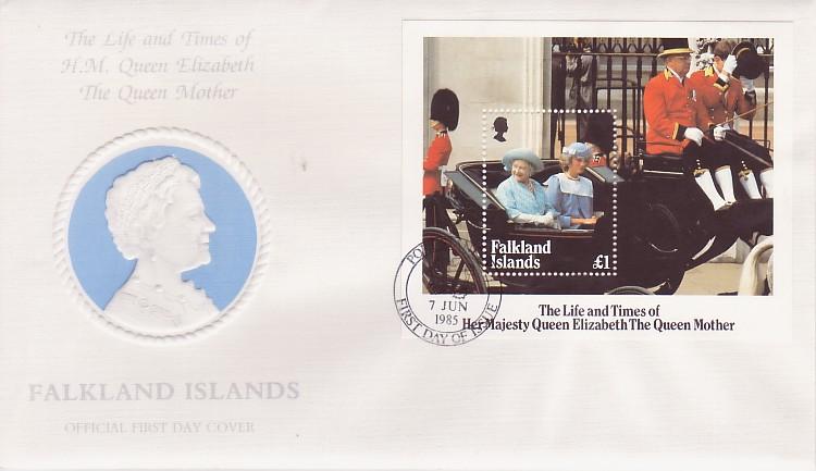Falkland Islands #425 Queen Mother S/S FDC