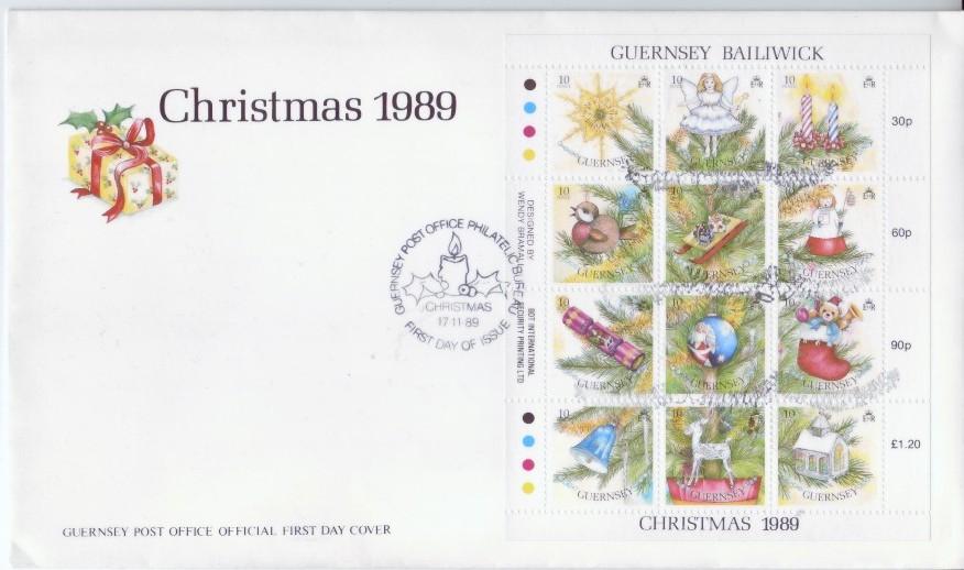 Guernsey #421 Christmas 1989 Sheetlet FDC