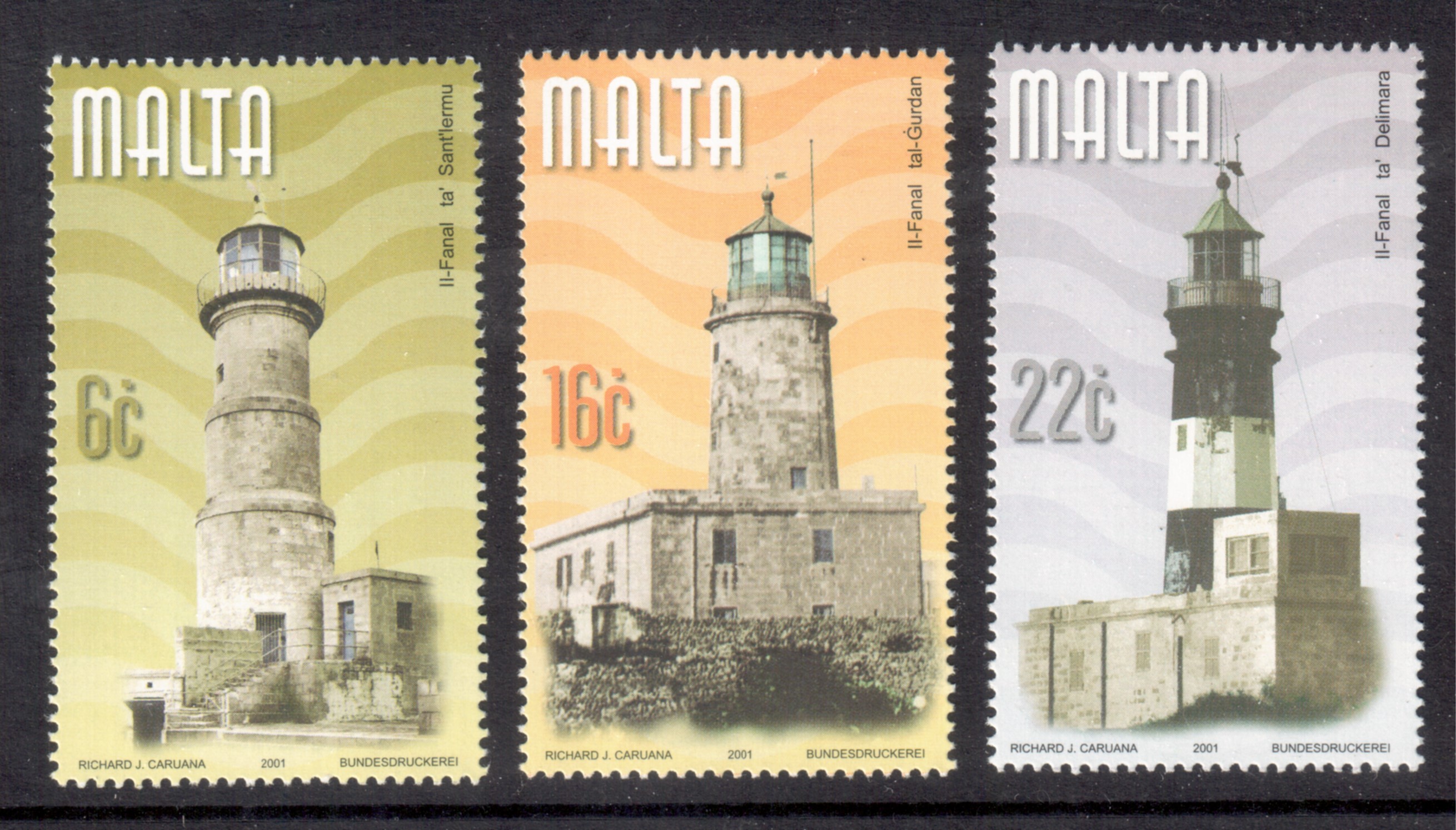 Malta Sc #1042-44 2001 Lighthouses 3v Mnh / ** Architecture