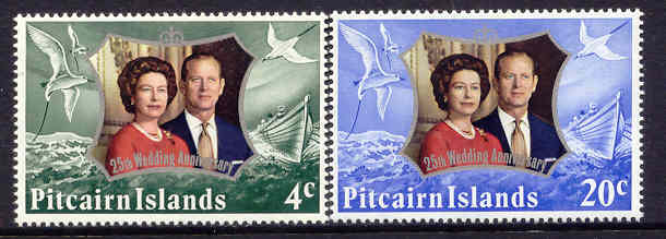 Pitcairn Islands #127-28 QEII Silver Wedding Omnibus 2v Mnh Bird