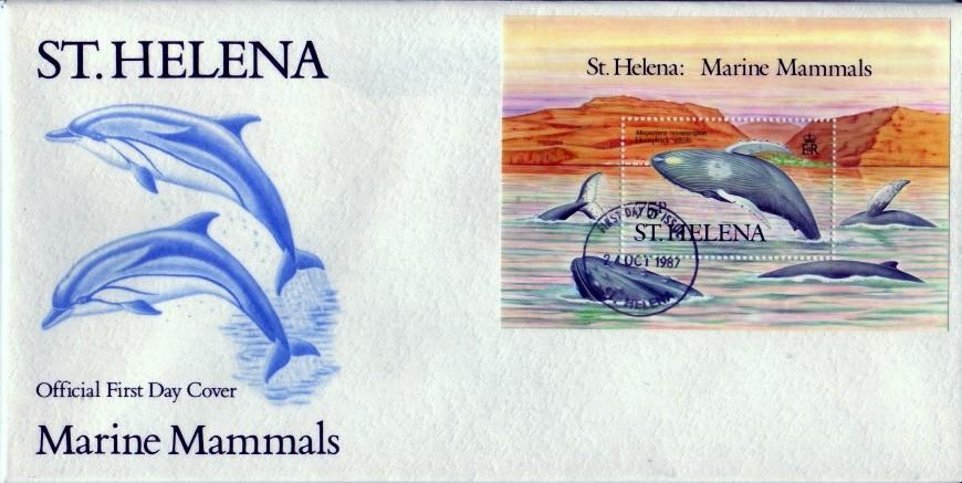 St. Helena 1987 #487 Marine Mammals S/S FDC Whales