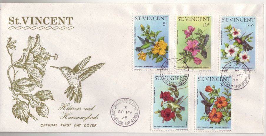St. Vincent #465-69 Hummingbirds & Hibiscus 5v FDC Lovely Birds