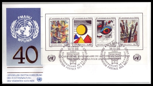UN - Geneva 1988 # 150 WFUNA S/S FDC Art Calder Jean Miro