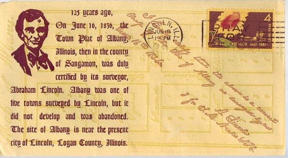 1836 - 1961 Abraham Lincoln Surveys Albany Illinois Near Present