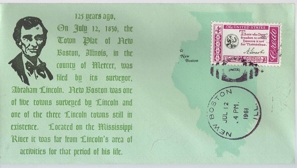 1836 - 1961 Abraham Lincoln Surveys New Boston Illinois 125th An