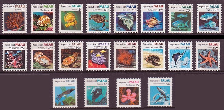Palau #9-21, 75-85 Marine Life 1c-$10 20v Mnh