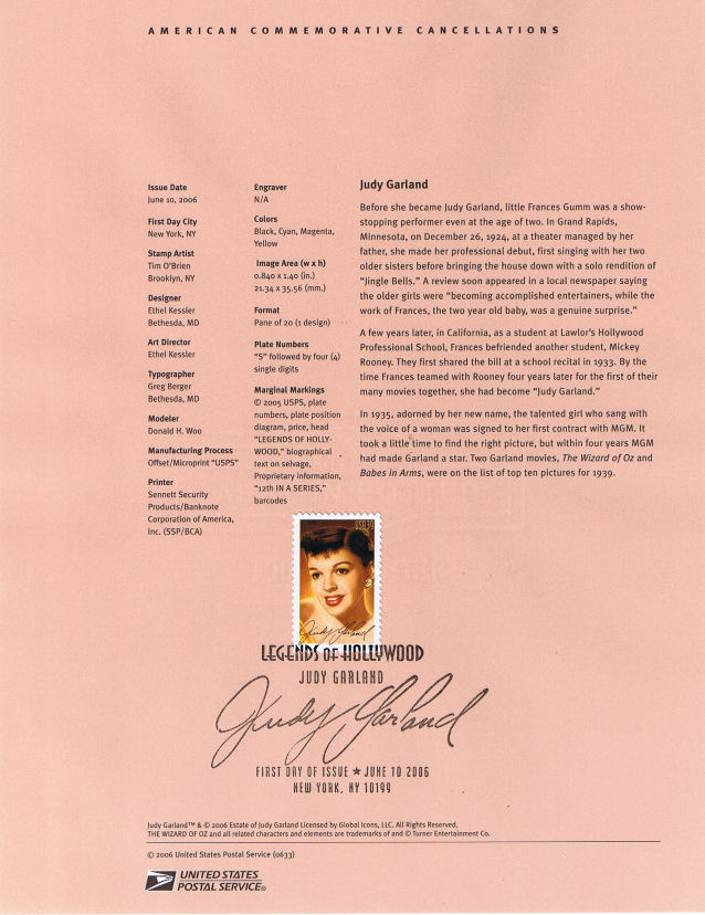 USA 2006 #4077 Judy Garland 1v SP Souvenir Page 0633 Hollywood A