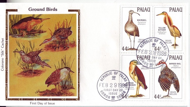 Palau #187-90 Ground Birds 4v Block of 4 on Colorano FDC