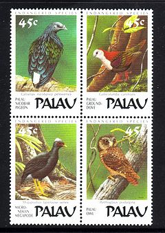 Palau #204-07 Birds 4v Block of 4 Mnh Owls